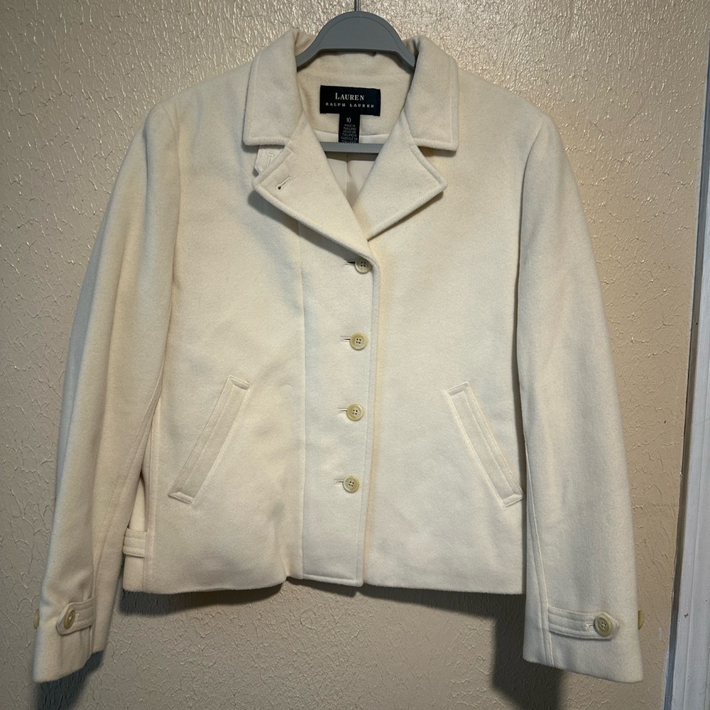Ralph Lauren Peacoat Cropped Sizeโ 10 Cream Wool Angora Rabbit Hair